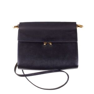 Marni Black Leather Gold Brass Hard Frame Shoulder Bag